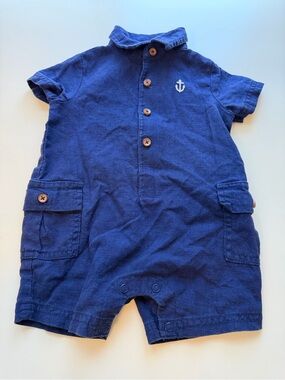 Carter's Deep Blue Short-Sleeve Anchor Romper